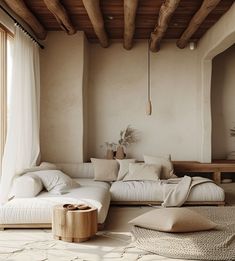 Serene Japandi living area with handcrafted elements and zen-like space Japandi Living Room, Room Tips, A Living Room, Ceiling, Living Room, Furniture, White, Home Decor