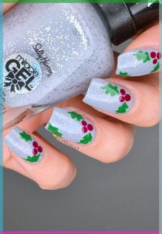 Holly and Ivy Nail Art Christmas Nails Holly Leaf, Ivy Nail Art, Ivy Nails, Christmas Nail Designs Acrylic, Green Christmas Nails, Holly And The Ivy, Holly Flower