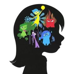 the silhouette of a child's head with different colored monsters on it and text overlay