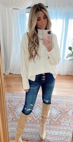 Fall Tall Boots Outfit, Tall Tan Boots Outfit, Perfect Winter Outfit, Trendy Outfits Winter, Fashion District, Weekend Wear, Outfit Inspo Fall, Women Clothing Boutique, Fall Fashion Outfits