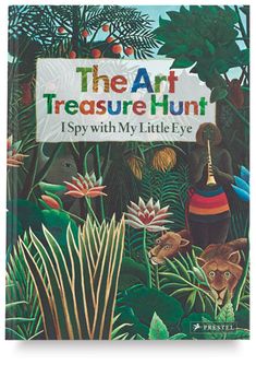 the book cover for the art treasure hunt, with an image of animals and plants