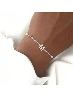 1pc Fashion Stainless Steel Initial Beaded Chain Bracelet For Women Silver Elegant   Stainless Steel     Women Fashion Jewelry, size features are:Bust: ,Length: ,Sleeve Length: Initial Bracelet Silver, Beaded Chain Bracelet, Chain Bracelet For Women, Women Chain, Chain Bracelets, Initial Bracelet, Watches Women Fashion, Bracelet Silver, Bracelet For Women