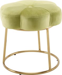 a round stool with gold legs and a green cushion