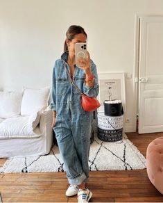 Jeans Overall, Denim On Denim, Looks Style, Mom Style, Denim Top