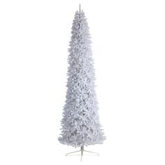 a white artificial christmas tree on a stand