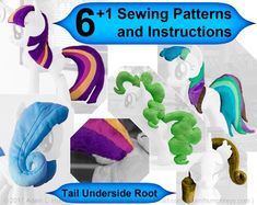 the six different types of ponys are shown in this image with text that reads, 6 + 1 sewing patterns and instructions