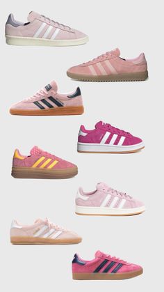 Pink adidas and sambas mixed with adidas campus’s! Adidas Girls Shoes, Pink Adidas Shoes, Samba Shoes, Preppy Shoes, Cute Nike Shoes, Adidas Campus, Cute Nikes, Pink Adidas, Pretty Shoes