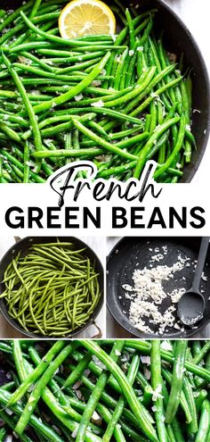 french green beans are being cooked in a skillet