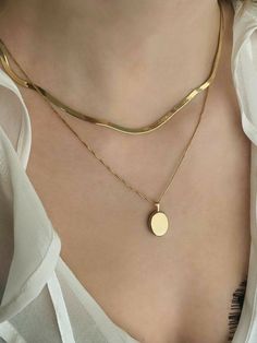 Engraved Elegant Locket Necklace, Oval Locket Necklace, Initial Disc Necklace, Gold Locket Necklace, Oval Locket, Herringbone Chain, Horn Necklace, Gold Locket