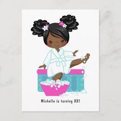 African American Girl Spa Sleepover Birthday Party Postcard Size: ' ' Postcard. Color: black. Gender: unisex. Age Group: adult. Material: Matte. Slumber Party Invite, Peeps Art, Spa Sleepover, Spa Sleepover Party, Adult Slumber Party, Sleepover Birthday Party, Sleepover Birthday, Postcard Wedding Invitation, Sleepover Birthday Parties