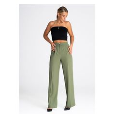 Trousers Figl | Figl Chic Olive High Waist Bottoms, Olive Wide Leg Work Pants, Olive Wide Leg Pants For Work, High Waist Olive Pants For Work, High-waisted Olive Pants For Work, Chic Olive Straight Leg Bottoms, Chic Olive High-waisted Pants, Versatile Khaki Pants, Versatile Khaki Trousers