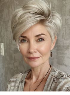 Pixie Haircut Thick Straight Hair, Haircut Thick Straight Hair, Pixie Bob With Bangs, Silver Hair Short, Thick Straight Hair, Hip Hair, Sleek Short Hair, Short Hairstyles Over 50, Pixie Haircut Ideas