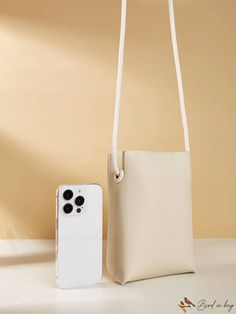 BirdinBag - Minimalist Solid Color Litchi Embossed Bucket Bag Beige Handheld Phone Bag For Everyday, Modern Beige Phone Bag For Daily Use, Cream Rectangular Phone Bag For Daily Use, Minimalist Rectangular Bucket Bag With Adjustable Strap, Minimalist Beige Bucket Bag With Adjustable Strap, Everyday Square Phone Bag With Adjustable Strap, Minimalist Solid Bucket Bag With Removable Pouch, Simple Rectangular Bucket Bag With Adjustable Strap, Simple Bucket Bag With Adjustable Strap And Rectangular Shape