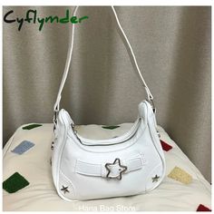 SPECIFICATIONS Types of bags: Shoulder & Handbags Style: Fashion Shape: Half Moon Occasion: Versatile Number of Handles/Straps: Single Main Material: PU Interior: No Pocket Hardness: SOFT Handbags Type: Shoulder Bags Gender: WOMEN Closure Type: zipper New upgrade！ ------------------- Upper width: 18cm / Lower width: 21cm Height: 11cm/ Thickness: 6cm Shoulder strap length: 42-45cm ------------------- Material: white：PU leather blue：hard denim ------------------- zipper/inner zipper pocket [Note] Harajuku Style White Shoulder Bag For Daily Use, Y2k Leather Shoulder Bag For Daily Use, Y2k Leather Shoulder Bag, Casual Star-shaped Shoulder Bag, Y2k Shoulder Bag With Zipper Closure, Ladies Clutch, Types Of Bag, Shoulder Handbags, Fun Bags