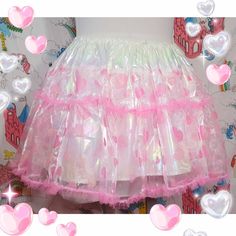 "This dreamy, poofy tulle skirt features a white irridescent layered satin under skirt with a glittery pink heart covered organza tutu over skirt, and miles of pink ruffle trim!  Available in sizes XS-XXXL and 3 different lengths, order your perfect fit and make it a wardrobe favourite! <3 Please see the size below chart for measurements, the waists on these skirts are elasticated and very stretchy! XS - waist 22-25\"(56-64cm) S - waist 25-28\"(64-71cm) M - waist 28-32\"(71-82cm) L - waist 32-36 Tutu En Tulle, Braces Suspenders, Over Skirt, Dreamy Whites, Under Skirt, Tulle Tutu Skirt, Tulle Tutu, Pink Ruffle, Pink Hearts