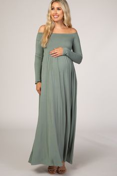 https://www.pinkblushmaternity.com/p-60658-sage-off-shoulder-long-sleeve-maternity-maxi-dress.aspx?DepartmentID=1 Maternity Dress For Plus Size Women, Sage Green Maxi Dress Maternity, Fall Baby Shower Dress For Mom, Green Baby Shower Dress, Baby Shower Outfits For Mom Winter, Sage Green Maternity Dress, Beach Birthday Dress, Baby Shower Dress Winter, Maternity Bridesmaid Dress