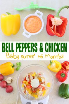 bell peppers and chicken baby puree in a blender with the title above it