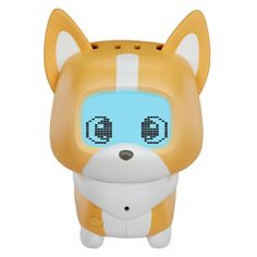 an animal shaped speaker with blue eyes and ears on it's head, sitting in front of a white background