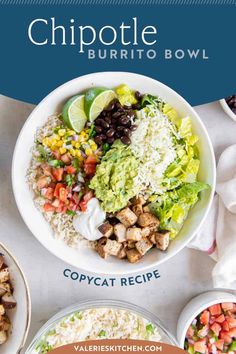 the chipotle burrito bowl is served with rice and vegetables