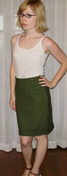 "Wool Skirt Size: Small Waist:  Hips:  Length: 19.5\" This is a wool, green and black houndstooth Pendleton skirt that I have tailored into a knee length, high waisted pencil skirt. I added an exposed functional zipper closure to the back...very punk rock secretary style. I bought this at a vintage clothing store and someone had already done some altering and for some reason they chopped off some of the inside lining, other than that it's in excellent condition!" Fitted Houndstooth Skirt, Green Pencil Skirt For Workwear In Fall, Fitted Green Pencil Skirt For Fall, Green Fitted Skirt For Fall, Fitted Green Skirt For Fall, Fitted Houndstooth Pencil Skirt, Fitted Plaid Pencil Skirt For Work, Green Workwear Skirt, Green Lined Pencil Skirt For Work