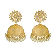 PRICES MAY VARY. Product Dimension :Earrings Height - 2.8 Inch x Width - 1.4 Inch, Weight - 50 gms Exquisite Design: Featuring an intricate floral pattern with marquise-shaped crystals and lustrous gold-toned metal, these earrings exude timeless elegance. Ornate Jhumka Style: The earrings showcase a traditional jhumka silhouette with a domed gold-toned base adorned with delicate pearls and crystal accents. Lightweight Comfort: Crafted with precision, these earrings are designed to be lightweight Traditional Jhumka, Shaped Crystals, Floral Studs, Ethnic Looks, Kundan Earrings, Indian Earrings, Jhumka Earrings, Ethnic Jewelry, Exquisite Design