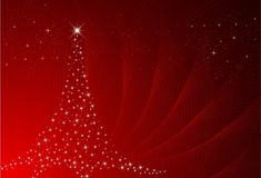 a red background with a christmas tree and stars in the shape of a eiffel tower