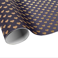 gold hearts on navy blue wrapping paper with metallic foil effect, perfect for gifting