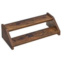 two wooden shelfs sitting on top of each other in front of a white background