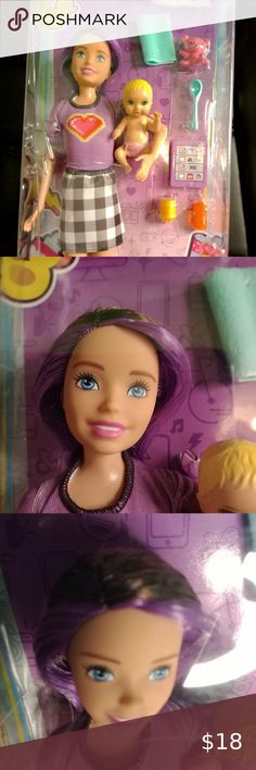 New in Box Barbie Skipper Babysitters Inc. Doll & Accessories Set Purple Streaks, Hook And Loop Fasteners, Pretty Purple, Cloth Diapers, Doll Accessories