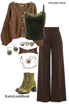 Perfekt für diejenigen, die ihren einzigartigen Stil mit einem Hauch von Wunder zum Ausdruck bringen möchten, ist unser Earth Fairy Mystery Clothing Bundle (ästhetisch) sicher zu erfreuen und zu inspirieren. Egal, ob du durch sonnenbeschienene Wiesen streifst oder unter Mondschein tanzt, diese bezaubernden Kleidungsstücke begleiten dich auf jeder Reise und erfüllen jeden Moment mit einem Gefühl der Ehrfurcht und Freude. Umarme die innere Erde und lass Deiner Fantasie freien Lauf mit unserem entz Brown Velvet Pants Outfit, Casual Fairycore Outfits, Whimsigoth Style, Look 80s, Earth Fairy, Looks Pinterest, Estilo Hippy, Cottagecore Outfits