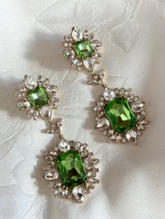 The Ravenna Earring in Green Tourmaline – V. Chapman Sparkling Green Crystal Jewelry, Green Crystal Earrings With Sparkling Stones For Party, Crystal Gemstone Earrings For Parties, Party Earrings With Gemstone In Crystal, Party Earrings With Gemstone Crystals, Green Crystal Gemstone Earrings, Green Jeweled Crystal Earrings, Green Crystal Earrings With Gemstone, Glamorous Green Earrings With Sparkling Stones