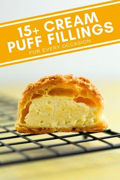 A Bavarian cream puff cut open to show the Bavarian cream filling Cream Puff Dessert, Homemade Cream Puffs, Cream Puff Filling, Pastry Stand, Puff Pastry Filling, Cream Puff Recipe, Pastry Board, Choux Pastry, Cream Puff