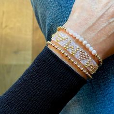 Beaded Bracelets Gold, Mama Bracelet, Bracelets Gold, Bead Bracelets, Seed Bead Bracelets, Gifts For New Moms, Stretch Bracelet, Seed Bead, New Moms