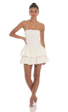 Strapless Corset Bubble Dress in Ivory | LUCY IN THE SKY Spring Mini Dress With Invisible Zipper For Date Night, White Mini Dress With Back Zipper For Cocktail, Beige Lined Mini Dress, Elegant White Dresses With Zipper Closure, Elegant White Dress With Zipper Closure, White Strapless Dress With Back Zipper, White Strapless Mini Dress With Back Zipper, White Dress With Back Zipper For Date Night, White Sleeveless Dress With Invisible Zipper