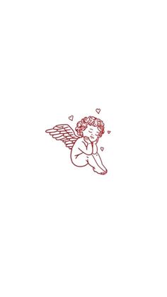 a drawing of an angel with hearts on it's wings, sitting in the air