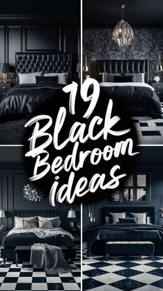 black bedroom decor ideas with checkered flooring