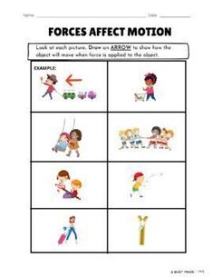 worksheet showing the forces and motion of objects in an activity sheet for kids