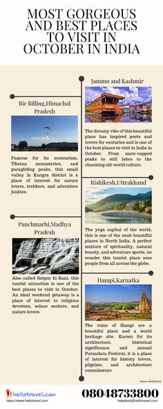 the most gorgeous and picturesque places in october in india info sheet with information about them