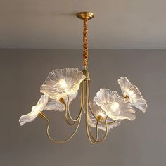 Metavaya Chandelier 6 heads / Gold+Clear Lotus Leaf Glass Chandelier 822706697724 M2022082505-3 Design Object, Closet Room, Lotus Leaves, Lotus Leaf, Glass Light, Iron Metal, The Lotus, Gold Glass, The Crystals