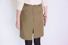 Cool pencil skirt made of gingham plaid fabric in yellow and black. High waisted pencil cut. Zipper and button closure. Belt loops, opening on the back. Two zipped pockets on the front, closed with decorative zippers. Fully lined. Era: 90's, brand Young Classic Fabric: not given, synthetic Condition: very good Estimated size: M (please, check the measurements) Measurements (measured flat, need to be doubled to get the circumference): Waist: 36 cm / 14,1 inches Hips (widest part): 46 cm / 18,1 in Fitted Plaid Skirt For Office, Chic Gingham Skirt For Work, Fitted Plaid Pencil Skirt For Work, Fitted Plaid Mini Skirt For Work, Fitted Gingham Skirt With Lining, Fitted Gingham Lined Skirt, Plaid Pencil Skirt For Work, Plaid Skirt Grunge, High Waisted Plaid Skirt