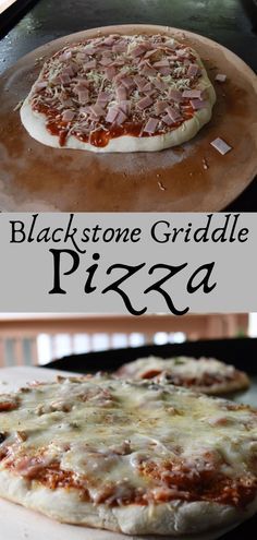 there is a black stone griddle pizza on the grill