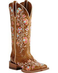 Ariat Womens Brown Carmelita Boots - Wide Square Toe, Brown Cheap Cowgirl Boots, Mode Country, Cute Cowgirl Boots, Country Shoes, Bota Country, Brown Cowboy Boots, Boots Wide, Wedding Boots, Country Boots