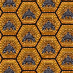 an elephant pattern is shown in the middle of a hexagonal background with yellow and black