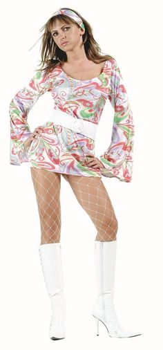 81476 Disco Slick Chick Costume Colorful Mini Dress, Apple Costume, 70s Costume, Disco Era, 70s Disco, Retro Party, Candy Apple, Matching Headband, Costume Shop