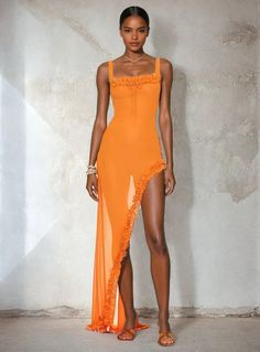 Orange Sheer Maxi Dress for Beach & Party | House of Beauty – Mabel Love Co