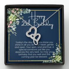 a birthday card in a gift box with a necklace on it that reads, happy birthday today