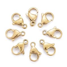 brass plated metal charms with lobsters and bells on each side, set of 10