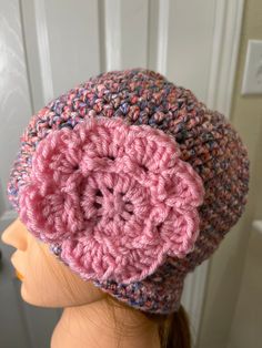 "100% homemade. I used \"I Love This Yarn\". Hat fits 20-23\"x8\" long. I can make it bigger if needed. Many other colors not shown. I will do custom orders. I can mix and match flower colors on hats. Message me with your color choices. Remember that the colors vary with dye lots. Especially the brights and variegated colors." Handmade Pink Flower Hat, Pink Handmade Flower Hat, Pink Flower-shaped Handmade Hats, Pink Crochet Beanie For Spring, Spring Flower Crochet Hat One Size, Handmade Beanie For Spring, Handmade Spring Beanie Hat, Handmade Yarn Beanie For Spring, Pink Yarn Crochet Hat For Gift