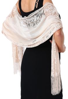 PRICES MAY VARY. Made from polyester, this delicate lace shawl and wrap boasts a soft and luxurious texture. The intricate lacework adds an element of romance, making it the perfect complement to your formal/party dresses or casual outfits. Size: 185*63cm/73”*25”; Our lace evening shawl is generously sized to provide ample coverage and versatility in styling. The dimensions ensure it drapes elegantly over your shoulders, creating a flattering and eye-catching silhouette. Intricate Lace Detailing Elegant Fitted Lace Shawl, Elegant Cream Lace Shawl, Elegant Lace Shawl, Elegant Lace Shawl Scarf, Elegant Fitted Shawl With Lace Trim, Fitted Elegant Shawl With Lace Trim, Wedding Shawl With Lace Trim, Elegant Lace Trim Shawl For Weddings, Elegant Wedding Shawl With Lace Trim