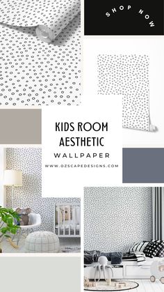 kids'room aesthetic wallpaper in black and white